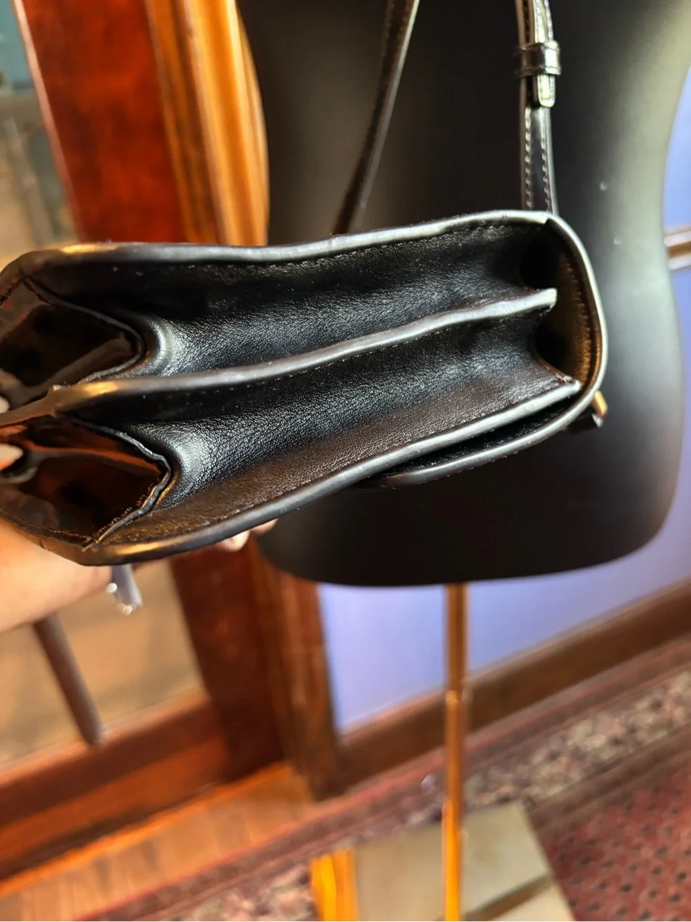 Tory Burch mini Juliette Black Patent Leather Crossbody Bag with Gold Hardware